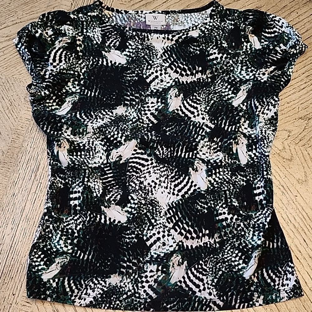 Petite M top Worthington green white black